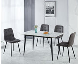 FENTON DINING SET (X4 CHAIRS) - WHITE/DARK GREY SUEDE FABRIC
