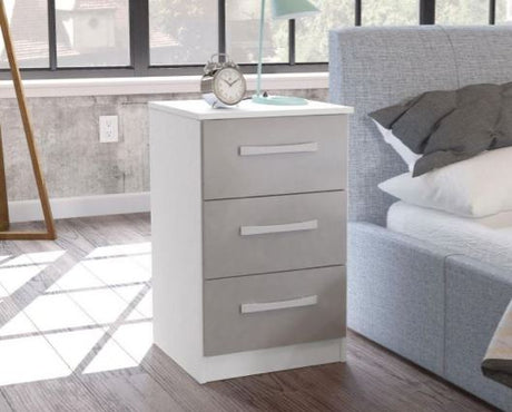 Larz 3 Drawer Bedside-White & Grey
