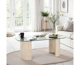 MODENA COFFEE TABLE - CLEAR GLASS/CREAM MARBLE EFFECT