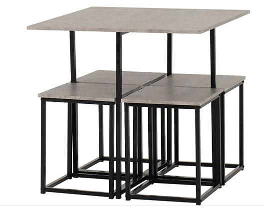 KENT 1+4 STOWAWAY DINING SET - STONE EFFECT/BLACK