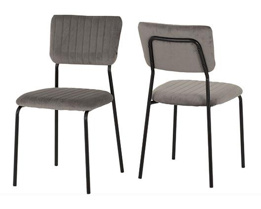 SHELDON ROUND GLASS TOP DINING SET (X4 CHAIRS) - CLEAR GLASS/GREY VELVET FABRIC