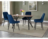 ATHENS RECT & AVERY DINING SET (X4 CHAIRS) - MEDIUM OAK EFFECT/SAPPHIRE BLUE VELVET