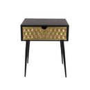 Jupiter metal 1 drawer bedside cabinet, gold drawer with black handle and legs