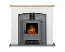 Hugo Fireplace Suite 39inch - White/Grey With Electric Stove - Grey Enamel