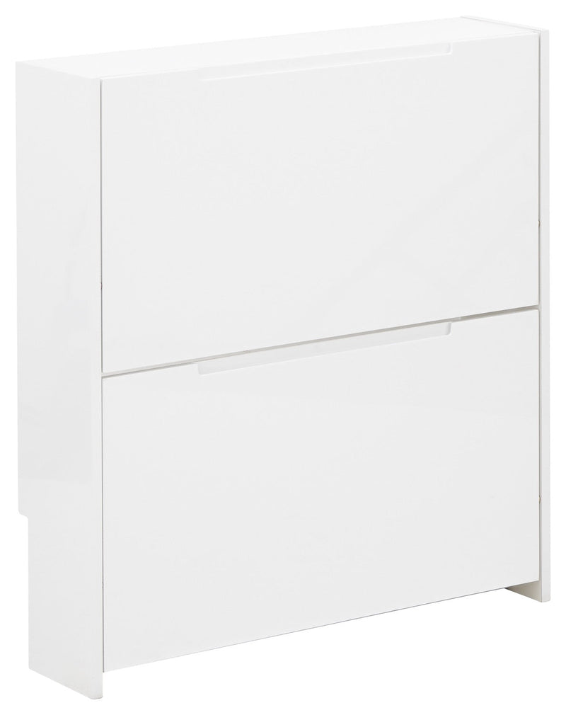 Slim High Gloss 2 Tier Shoe Cabinet-White