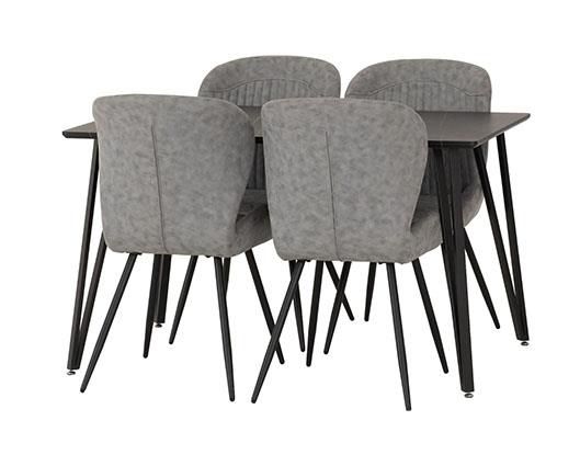 MARLOW & QUEBEC DINING SET (X4 CHAIRS) - BLACK MARBLE/GREY FAUX LEATHER