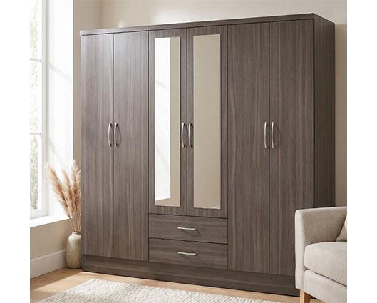 NEVADA 6 DOOR 2 DRAWER WARDROBE - BLACK WOOD GRAIN