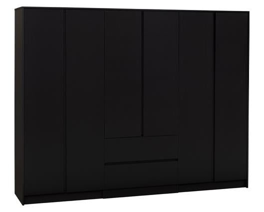 MALVERN 6 DOOR 2 DRAWER WARDROBE - BLACK