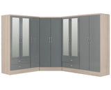 NEVADA 2 DOOR CORNER WARDROBE - GREY GLOSS/LIGHT OAK EFFECT VENEER