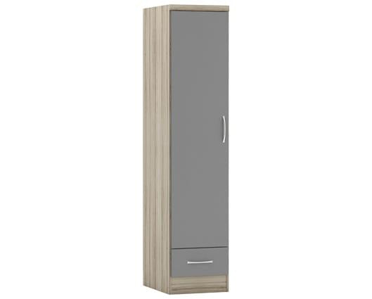 NEVADA 1 DOOR 1 DRAWER WARDROBE - GREY GLOSS/LIGHT OAK EFFECT VENEER