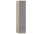 NEVADA 1 DOOR 1 DRAWER WARDROBE - GREY GLOSS/LIGHT OAK EFFECT VENEER