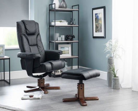 Monk Swivel Recliner & Stool Black