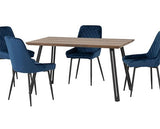QUEBEC STRAIGHT & AVERY DINING SET (X4 CHAIRS) - MEDIUM OAK EFFECT/SAPPHIRE BLUE VELVET