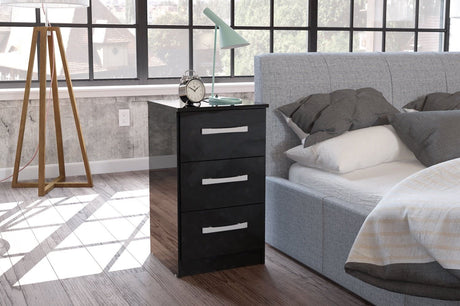 Larz 3 Drawer Bedside-Black
