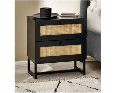Petra 2 Drawer Bedside - Black