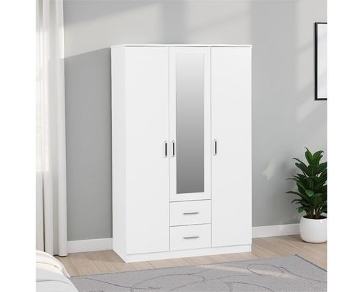 DAKOTA 3 DOOR 2 DRAWER MIRRORED WARDROBE - WHITE