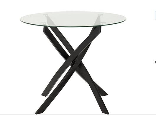 SHELDON ROUND GLASS TOP DINING SET (X4 CHAIRS) - CLEAR GLASS/BURNT ORANGE VELVET FABRIC