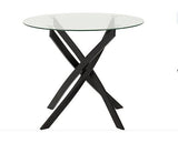 SHELDON ROUND GLASS TOP DINING SET (X4 CHAIRS) - CLEAR GLASS/BURNT ORANGE VELVET FABRIC