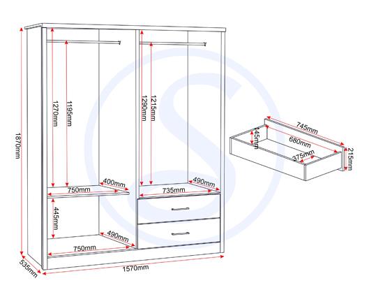 LISBON 4 DOOR WARDROBE - BLACK WOOD GRAIN
