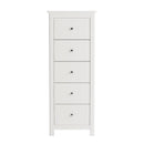 Nairn White 5 drawer narrow chest of drawers