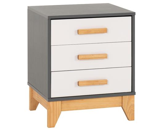 CLEVELAND 3 DRAWER BEDSIDE - WHITE/GREY METAL EFFECT