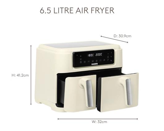 Haden 9.5L Dual Basket Air Fryer Cream