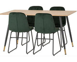HAMILTON & LUKAS MEDIUM DINING SET (X4 CHAIRS) - MEDIUM OAK EFFECT/EMERALD GREEN VELVET