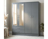 NEVADA 4 DOOR 2 DRAWER WARDROBE - 3D EFFECT GREY
