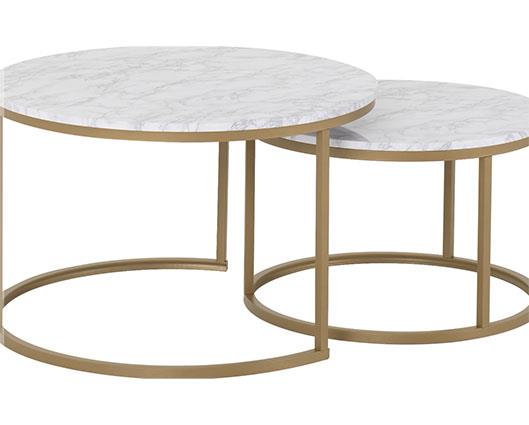 DALLAS ROUND COFFEE TABLE SET - MARBLE/GOLD EFFECT