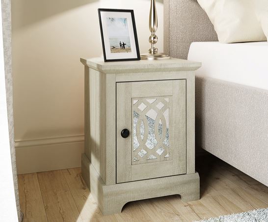Amelie 1 Door Mirrored Bedside Table- Dusty Grey & Oak