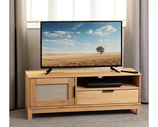 CORONA RATTAN 1 DOOR 1 DRAWER TV UNIT - DISTRESSED WAX PINE/RATTAN EFFECT