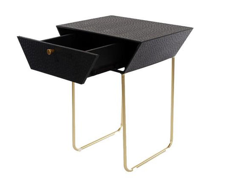 Apollo metal 1 drawer bedside cabinet, black with gold handle and legs