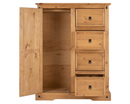 Corona 1 Door 4 Drawer Low Wardrobe - Distressed Waxed Pine