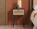 Catalina 1 Drawer Rattan Bedside- Black