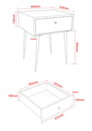 Saturn metal 1 drawer bedside cabinet, white with gold handle