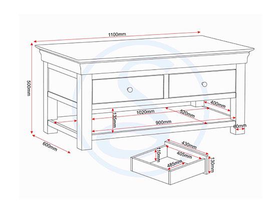 BORDEAUX 2 DRAWER COFFEE TABLE - IVORY/OAK