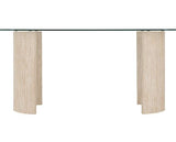 MODENA DINING TABLE - CLEAR GLASS/CREAM MARBLE EFFECT