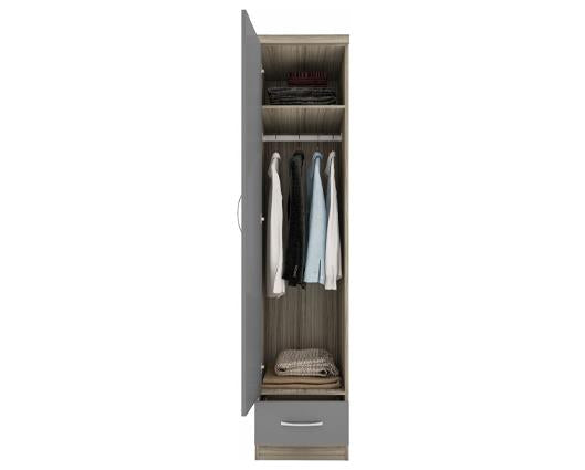NEVADA 1 DOOR 1 DRAWER WARDROBE - GREY GLOSS/LIGHT OAK EFFECT VENEER