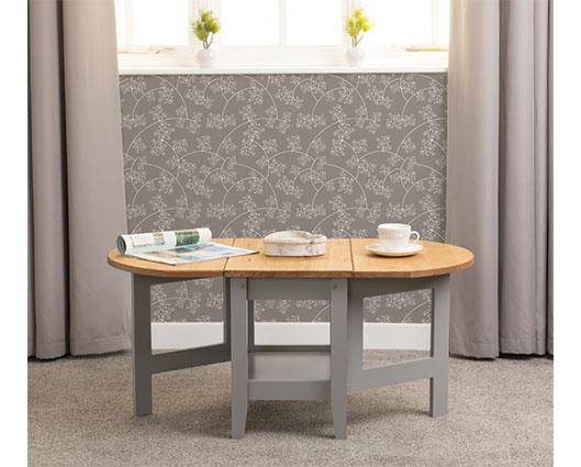 SANTOS DROP LEAF COFFEE TABLE - GREY SLATE/DISTRESSED WAXED PINE