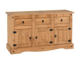 Corona 3 Door 3 Drawer Sideboard - Distressed Waxed Pine