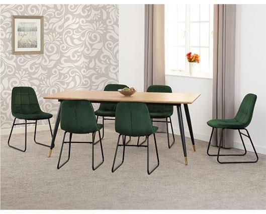 HAMILTON & LUKAS LARGE DINING SET (X6 CHAIRS) - MEDIUM OAK EFFECT/EMERALD GREEN VELVET
