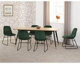 HAMILTON & LUKAS LARGE DINING SET (X6 CHAIRS) - MEDIUM OAK EFFECT/EMERALD GREEN VELVET