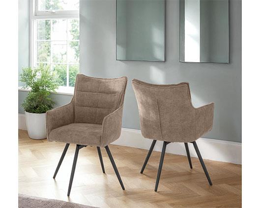 LEWIS CARVER SWIVEL DINING CHAIR (X2 PER BOX) - FAWN FABRIC
