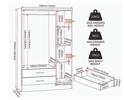 NEVADA 3 DOOR 2 DRAWER WARDROBE - 3D EFFECT GREY
