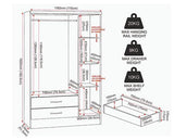NEVADA 3 DOOR 2 DRAWER WARDROBE - 3D EFFECT GREY
