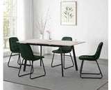AVERY & LUKAS EXTENDING DINING SET (X4 CHAIRS) - CONCRETE/EMERALD GREEN VELVET