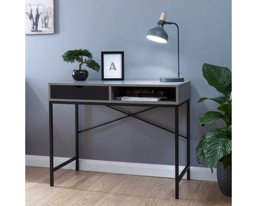 Telton Computer Desk-Concrete & Black