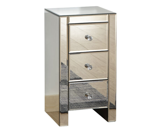 Micah Mirrored 3 Drawer Slim Chest- Clear Glass