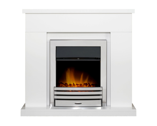 Ludlow Fireplace Suite 39inch - White With Electric Fire - Chrome