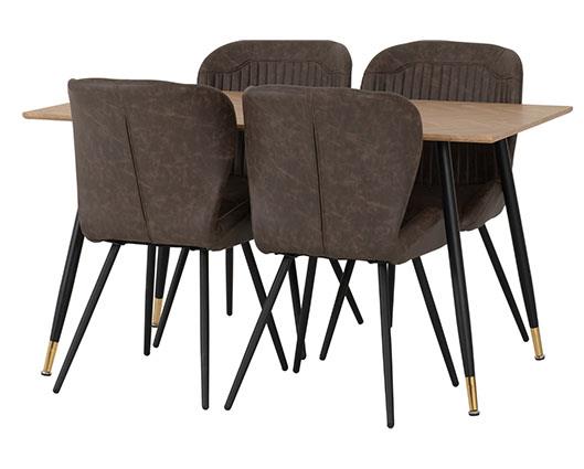 HAMILTON & QUEBEC MEDIUM DINING SET (X4 CHAIRS) - MEDIUM OAK EFFECT/BROWN FAUX LEATHER